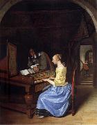 Jan Steen A young woman playing a harpsichord to a young man oil painting